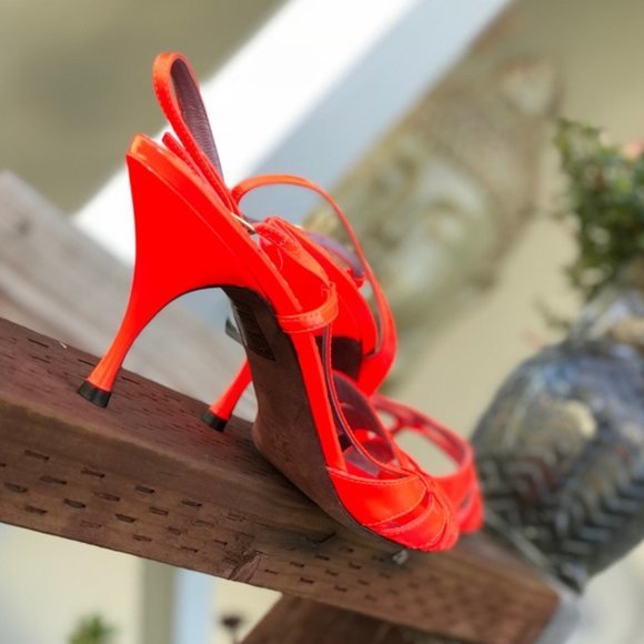 Women's Jean-Michel Cazabat Neon Red Strap Heels - Picture 4 of 8